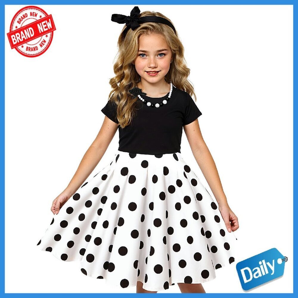 Girls Vintage Polka Dot Party Dress Size 6-12 Cotton Blend